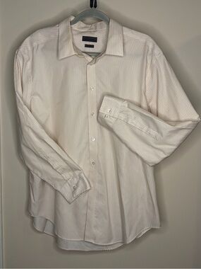 Calvin Klein Men's Ivory Pinstripe Dress Shirt #1082